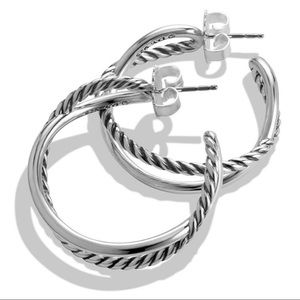 David yurman silver cross over hoops